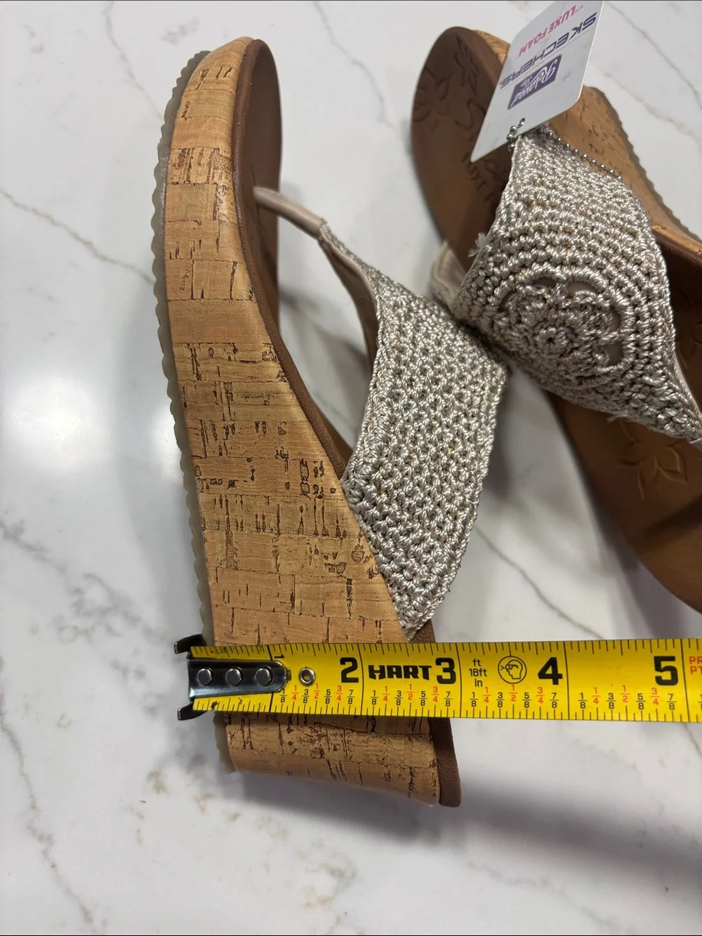 Skechers Silver Beaded Cork-Look Wedge Thong Sandals